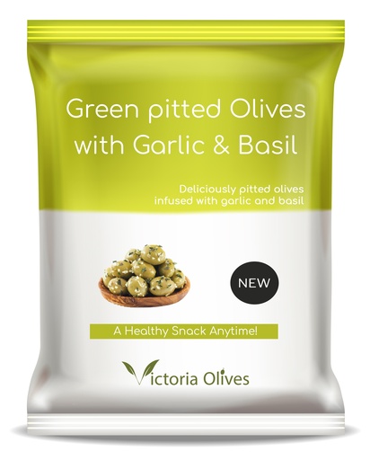 Green Pitted Olives with Garlic & Basil